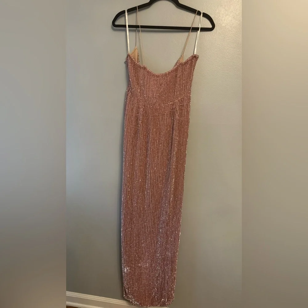 Retrofete Pink Maxi full sequined Dress small w/ leg slit NWOT (NYE) - Picture 5 of 8
